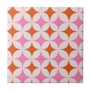 Mid Century Retro Starbursts Pattern Orange Pink Tile