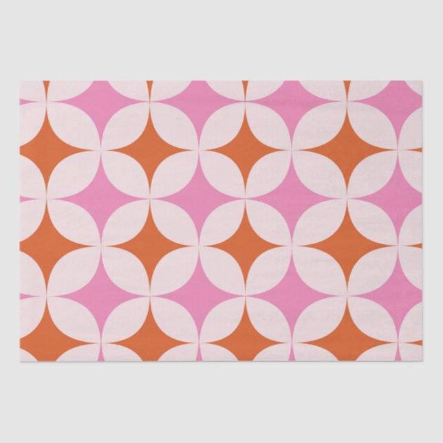 Mid Century Retro Starbursts Pattern Orange Pink  Tissue Paper (Front)