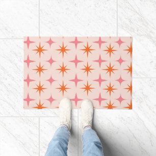 Mid Century Retro Starbursts Pattern Pink Orange Doormat