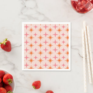 Mid Century Retro Starbursts Pattern Pink Orange  Napkin