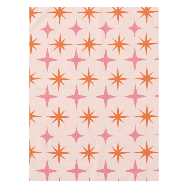 Mid Century Retro Starbursts Pattern Pink Orange  Tablecloth (Front)