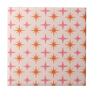 Mid Century Retro Starbursts Pattern Pink Orange  Tile