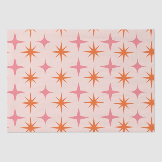 Mid Century Retro Starbursts Pattern Pink Orange  Tissue Paper (Front)