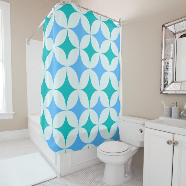 Mid Century Retro Starbursts Pattern Teal Blue (In Situ)