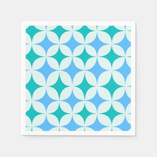 Mid Century Retro Starbursts Pattern Teal Blue Napkin