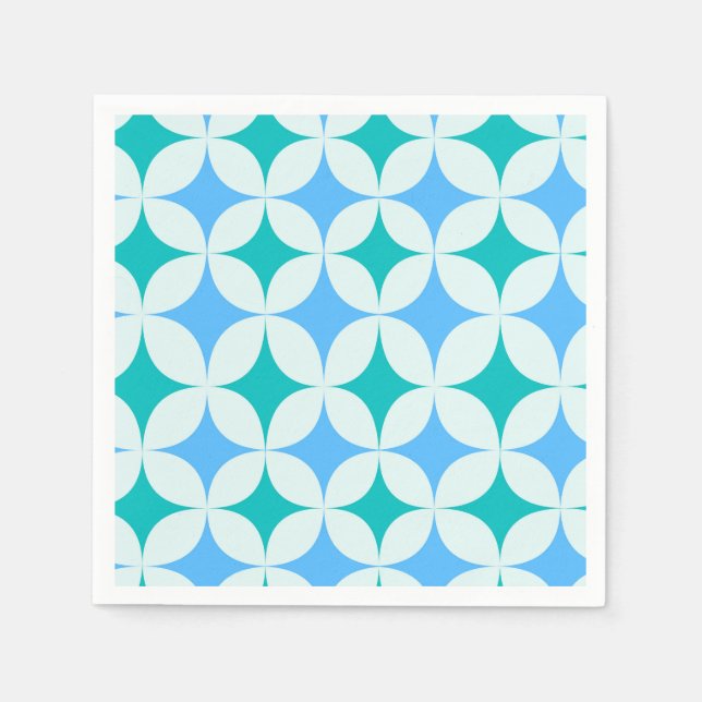 Mid Century Retro Starbursts Pattern Teal Blue Napkin (Front)