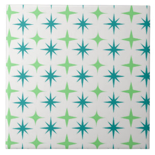 Mid Century Retro Starbursts Pattern teal green  Tile