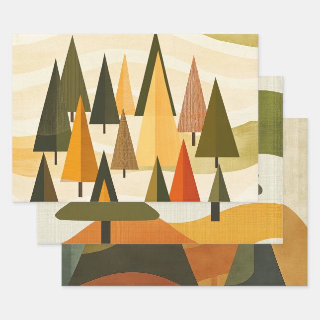 Mid Century Retro Vintage Christmas Wrapping Paper Sheet (Set)