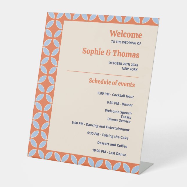 Mid Century Retro Wedding Pedestal Sign (Front)