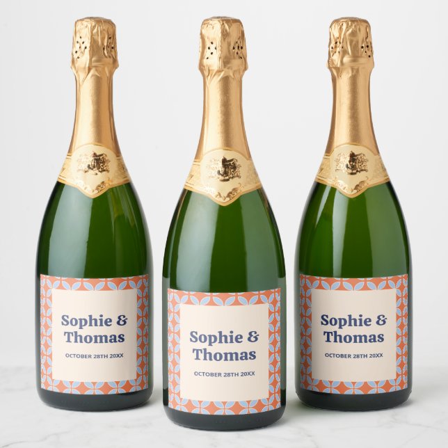 Mid Century Retro Wedding Sparkling Wine Label (Bottles)