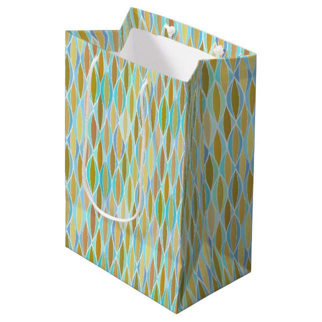 Mid-Century Ribbon Print - blues and neutrals Medium Gift Bag (Front Angled)