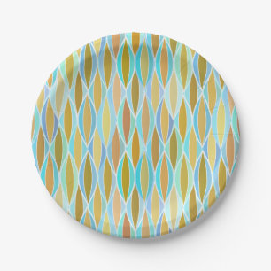 Mid-Century Ribbon Print - blues and neutrals Paper Plate