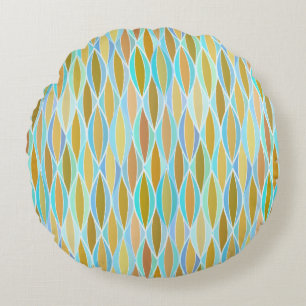 Mid-Century Ribbon Print - blues and neutrals Round Pillow