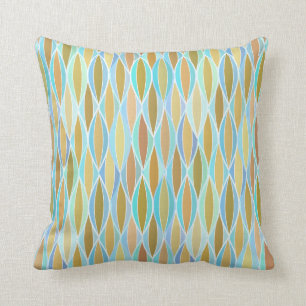 Mid-Century Ribbon Print - blues and neutrals Throw Pillow