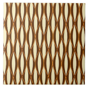 Mid-Century Ribbon Print - brown and cream Tile