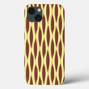 Mid-Century Ribbon Print - brown and gold iPhone 13 Case