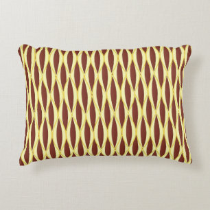 Mid-Century Ribbon Print - brown and gold Decorative Pillow