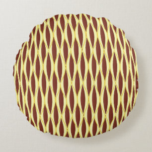 Mid-Century Ribbon Print - brown and gold Round Pillow