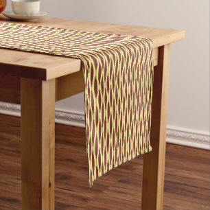 Mid-Century Ribbon Print, Brown and Gold Short Table Runner