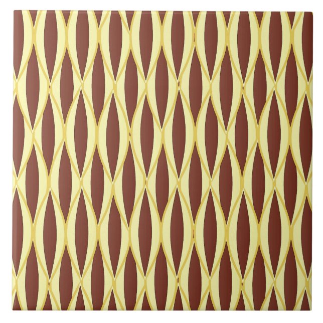 Mid-Century Ribbon Print - brown and gold Tile (Front)