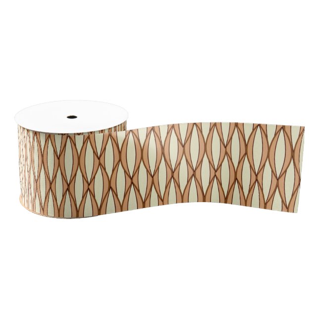 Mid-Century Ribbon Print - camel tan and cream Grosgrain Ribbon (Spool)