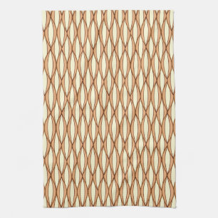 Mid-Century Ribbon Print - camel tan and cream Kitchen Towel