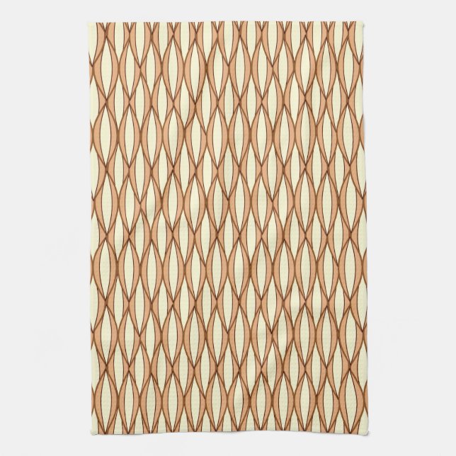 Mid-Century Ribbon Print - camel tan and cream Kitchen Towel (Vertical)