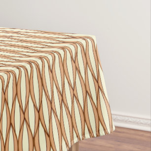 Mid-Century Ribbon Print - camel tan and cream Tablecloth