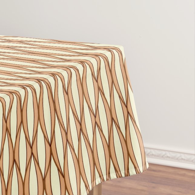 Mid-Century Ribbon Print - camel tan and cream Tablecloth (In Situ)