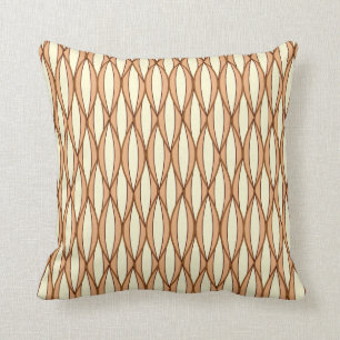 Mid-Century Ribbon Print - camel tan and cream Throw Pillow