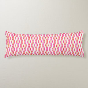 Mid-Century Ribbon Print - coral and pink Body Pillow