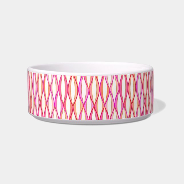 Mid-Century Ribbon Print - coral and pink Bowl (Left)