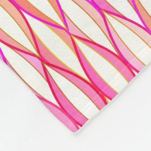 Mid-Century Ribbon Print - coral and pink Fleece Blanket