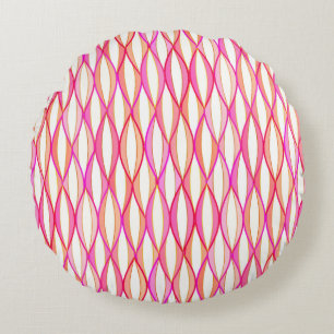 Mid-Century Ribbon Print - coral and pink Round Pillow