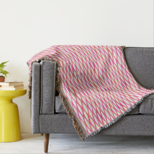 Mid-Century Ribbon Print - coral and pink Throw Blanket