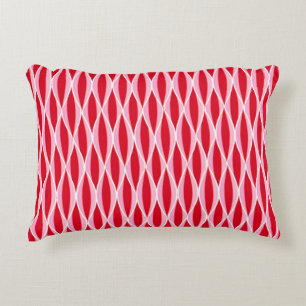 Mid-Century Ribbon Print, Deep Coral Red and Pink Accent Pillow