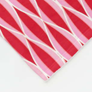 Mid-Century Ribbon Print, Deep Coral Red and Pink Fleece Blanket