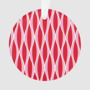 Mid-Century Ribbon Print, Deep Coral Red and Pink Ornament