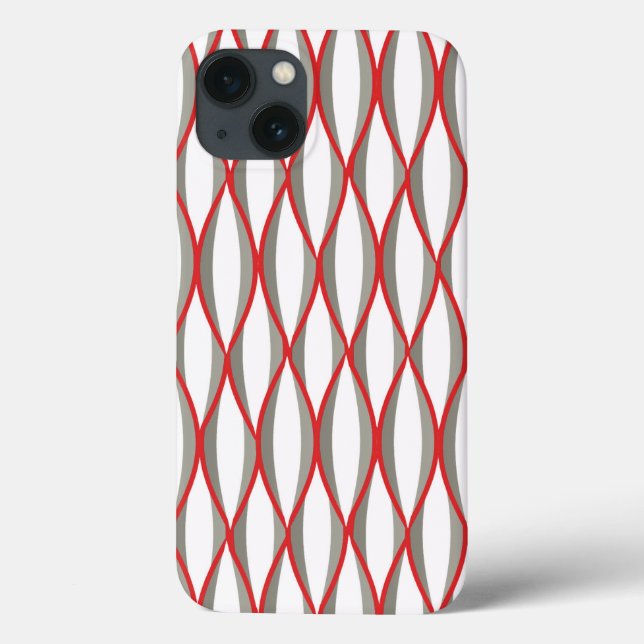 Mid-Century Ribbon Print - grey, white, red Case-Mate iPhone Case (Back)