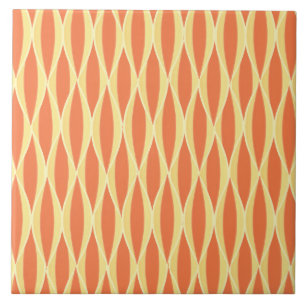 Mid-Century Ribbon Print - orange and yellow Tile