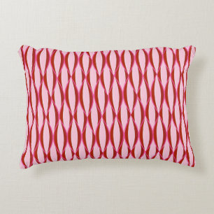 Mid-Century Ribbon Print - pink and burgundy Accent Pillow