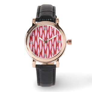 Mid-Century Ribbon Print - pink and burgundy Watch