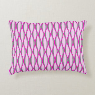 Mid-Century Ribbon Print - pink and grey / grey Decorative Pillow