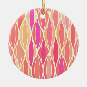 Mid-Century Ribbon Print - pink, coral and gold Ceramic Ornament