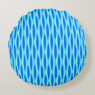 Mid-Century Ribbon Print - shades of blue Round Pillow