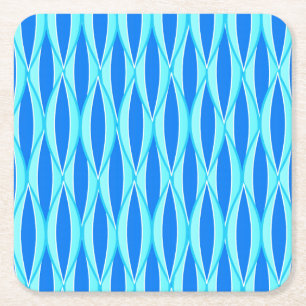 Mid-Century Ribbon Print - shades of blue Square Paper Coaster