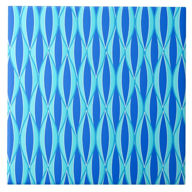 Mid-Century Ribbon Print - shades of blue Tile (Front)
