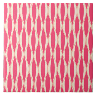 Mid-Century Ribbon Print - shades of coral Tile