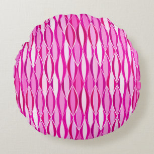 Mid-Century Ribbon Print - shades of fuchsia pink Round Pillow