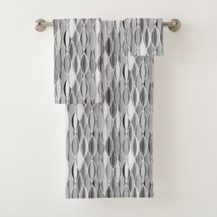 Mid-Century Ribbon Print, Shades of Grey / Grey Bath Towel Set